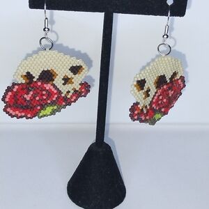 Beaded Skull and Rose Earrings